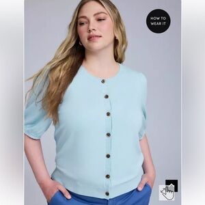 torrid Belle Isle Light Blue Button-Front Short Sleeve Cardigan